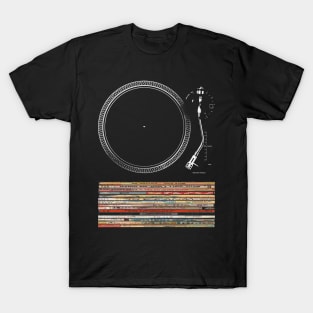 Turntable and Vintage Vinyl Records - Retro Music Design T-Shirt